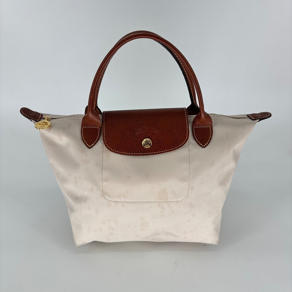 Longchamp Le Pliage Original Handbag Paper Tan Women Size Small Nylon Leather